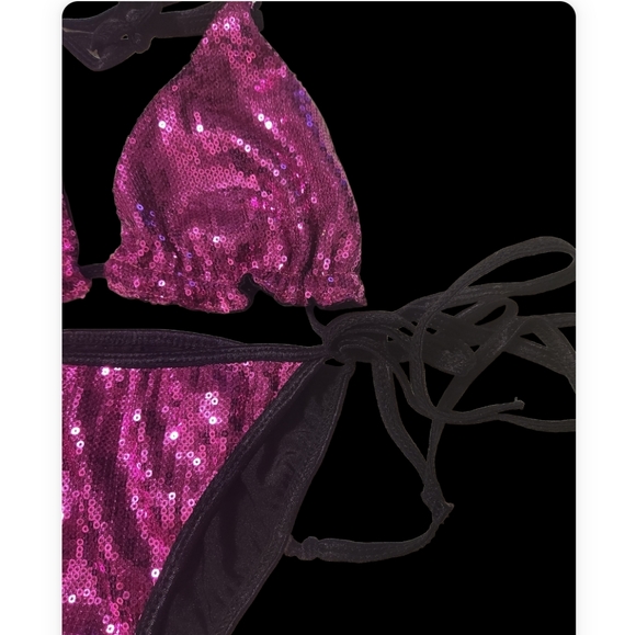 Metallic HOT PINK SEQUIN LITTLE TINY BIKINI. - Picture 2 of 7